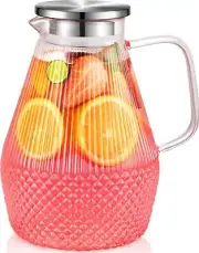 Glass Pitcher, Veecom 80oz Glass Pitcher With Lid And Spout, Large Glass Water