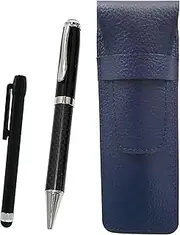 Grain Leather Pen Case Blue Metal Touch Stick Black and Carbon Fiber Rotating Ballpoint Pen Set SASL-ALB-PD01