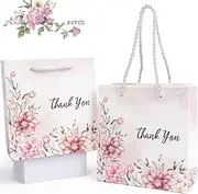 Esdallina 25 Pack Mini Thank You Gift Bags With Handles Floral Design Cardboard Bags