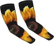 [FHEDVBN] Sunflower on Black Background Arm Sleeves Compression Arm Covers for Men Women Outdoor Sun Sleeves Cooling Sports Sleeve, Black