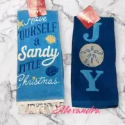 Coastal Christmas Set Of 2 Kitchen Towels JOY Beach, Home Decor New ￼