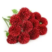 12pcs Artificial Chrysanthemum Ball Flowers Silk Hydrangea Bridal Red-12pcs