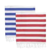 Turkish Cotton Towel Beach Bath Hammam Peshtemal Blue & Red Stripe - Set of 4