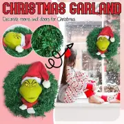 Christmas Wreath Grinch Wreath Garland Door Decoration Christmas Plush Doll