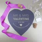 Mr & Mrs Personalised Heart Slate Placemat