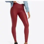 Spanx crimson red leggings high shine faux leather sz M New w tag