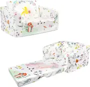 Kids Sofa, 2-In-1 Fold Out Soft Toddler Couch, Convertible to Toddler Bed, Comfy