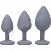 A-Play Grey Silicone Anal Trainer 3 Piece Set With Fun Flared Base