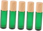 MUSISALY 5pcs Mini Glass Vial Bottles with Wooden Lid Portable Storage Container for Essential Oils Perfumes and Chemicals for Home and Travel Matte Green