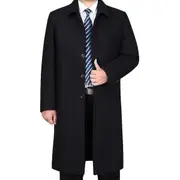 Mens Casual Wool Overcoat 4XL Black