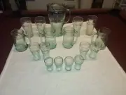 Vintage Green Coca-Cola Glass Collection With Pitcher 17 Pieces
