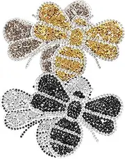 Baluue 4pcs Bee Shape Rhinestone Iron Patches for Clothing Shoes Bags Durable Glitter Patches with Heat Adhesive for Fashionable DIY Decoration Grey
