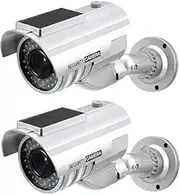 XYWHPGV Fake Security Camera Solar Powered Dummy CCTV Surveillance System with Blinking Red LED Warning Light, Sticker for Home Outdoor Indoor Silver 2pcs(027fa ef4da 09f29 89589 7f305 c262c