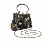 Womens Vintage Sequins Beaded Evening Bag Formal Handbag Wedding Clutch-Black