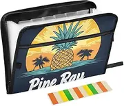 Quteprint 13 Pockets Expanding File Folder with Zipper Closure, Ocean Pineapple Palm Tree Accordion File Folder with Sticky Labels, Letter Size A4 Papers Expandable File Document Organizer