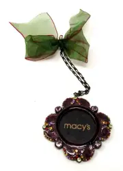 Macys Ornate Frame Ornament Metal Enamel & Rhinestone fits photo 1.25" diam New