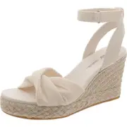 Toms Womens Ivory Canvas Wedge Ankle Strap Espadrilles 8 Medium (B,M) BHFO 9740