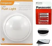 Kingavon LED Push Lights Bundle: Battery-Powered Stick-On Lights with Panasonic AA Batteries, Double-Sided Foam Tape – Ideal for Under Cupboards, Shelves, Closets, Garage, and Emergency Lighting