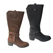 Ladies Boots Natural Comfort Hana Leather Knee Length Zip Up Buckle Strap