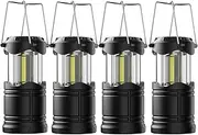 Lichamp LED Camping Lantern, 4 Pack Battery Powered Flashlight for Power Outages, Portable Collapsible Hanging Light Essential for Home, Outdoor, Emergency Lamp Survival Kit Gear for Hurricane, Black