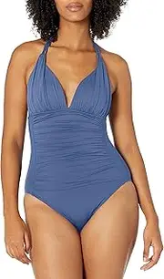 La Blanca Women's Island Goddess V-Neck Halter Mio One Piece Swimsuit