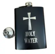 Holy Water 8 Oz Black Hip Flask Stainless Steel with Funnel NEW