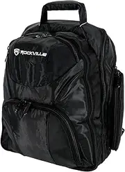 Rockville RVBACKPACK V2 Large DJ Laptop/Gear Travel Backpack, 9 Compartments, Padded Laptop & Headphone Storage, Trolley Sleeve, Lockable Zippers, Reinforced Stitching, Perfect for DJs & Musicians