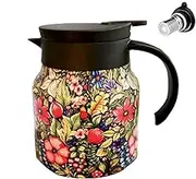 Teapot with Strainer - Thermal Teapot 800 ml Teapot with Floral Pattern Thermal Teapots with Loose Leaves Thermal Jug for Tea Room | Home, Restaurant