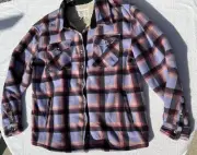 Sage Jacket Womens L Lavender Purple Plaid Sherpa Lined Shacket