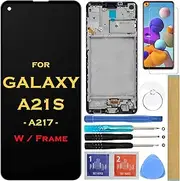 HLTECH Screen Replacement LCD Display Touch Digitizer Assembly with frame for Samsung Galaxy A21S 2020 A217 SM-A217F/DS SM-A217M/DS SM-A217F/DSN 6.5" (Black with Frame)