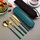 4pcs/Set with Case Bag Tableware Set Chopsticks Spoon Fork Knife Students