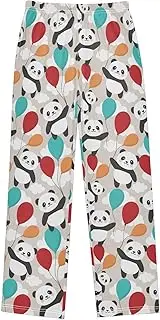 [ZZXXB] Panda Flying Balloon Boys Long Pants Soft Trousers Elastic Waist Kids Lounge Bottoms with Pockets S-XL
