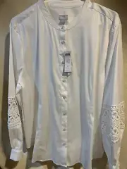 Chico's Billow Poplin Sleeve Button Up Shirt Size 4 White Eyelet Long Sleeve NWT