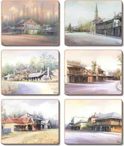 Country Kitchen Country Towns Cinnamon Cork Backed Drink Coasters Set 6