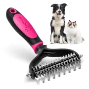 Pet Grooming Brush, 2 Sided Undercoat Rake for Dogs & Cats, Professional Desh...