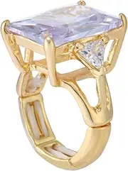 [Ecesha] 14K Gold Radiant Cut Cubic Zirconia Gemstone Chunky Adjustable Stretch Engagement Rings Jewelry for Women Formal Prom Cocktail Costume