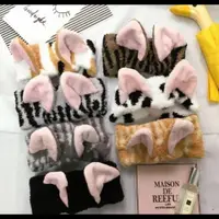 在飛比找松果購物優惠-韓國超萌貓咪耳朵洗臉髮箍頭箍髮飾可愛個性毛絨束髮帶 (10折