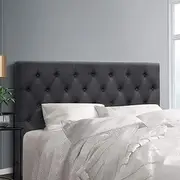 Artiss Queen Bed Headboard Headboards Tufted Beds Head Frame Base Upholstered with Charcoal Faux Linen Fabric Foam Wood, 145.5 x 120.5 x 9cm, Modern Design