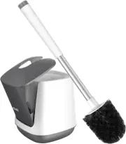 Toilet Brush Set Holder Self Closing Lid Extra Long Handle Self Contained Nylon