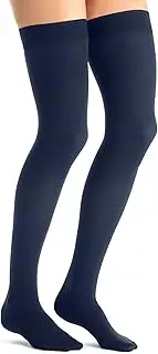 JOBST Opaque Thigh High with Silicone Dot Top Band, 15-20 mmHg Compression Stockings, Closed Toe, X-Large, Midnight Navy