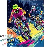 Mountain Bike Race Paint by Numbers for Adults, Bikeriders Paint by Number, Sports Lovers Arts Craft On Canvas, Graffiti Acrylic Oil Painting, Home Decor - Mountain Bike Sport(16x20inch, No Frame)