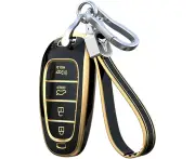 ontto Car Key fob Cover Fit for Hyundai Solaris 2021 Tuscani Tucson 2022 Nexo Santa Fe Atos Prime Key case 4 Buttons TPU Smart Key Shell Holder Bag Keychai