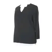Cyrus NEW $78 Sz 1X Black Keyhole V Neck 3/4 Sleeve Nylon Rayon Top
