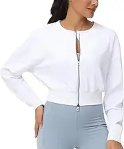 [THE GYM PEOPLE] Women's Cropped Jackets Full Zip Long Sleeve Ribbed Workout Sweatshirts Lightweight Casual Tops