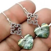 Heart Larsonite Jasper 925 Sterling Silver Earrings Valentine Jewelry E-1235