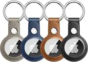 [4 Pack] Leather AirTag Cases for Apple AirTag Holder 2021, Keychain AirTag Case with Anti-Lost Key Ring, Anti-Scratch Soft Leather Lightweight Secure Holder Protective Cover for AirTags Holder
