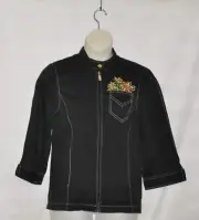 Bob Mackie Samba Music Embroidered 3/4 Sleeve Jacket Size S Black