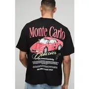 Mens Black Oversized Monte Carlo Classic Car Graphic T-Shirt