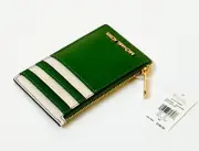 MICHAEL KORS JET SET TRAVEL TOP ZIP CARD CASE LEATHER WALLET FERN GREEN MULTI
