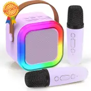 Mini Karaoke Machine - Portable Bluetooth Speaker, 2 Wireless Mics, LED, Purple